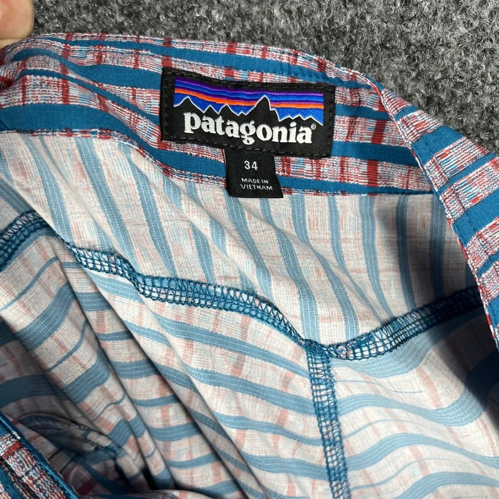 Patagonia‎ Board Shorts Mens 32 Blue Red Striped Lace Up Swim Trunks Pocket